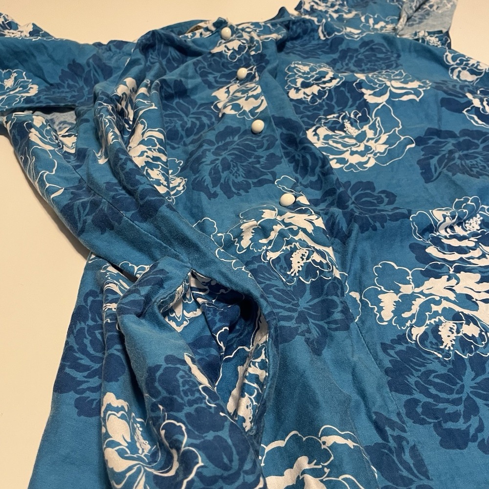 VTG Hilo Hattie Floral Dress Size L, Blue White Tropical Ruffle Muumuu , Hawaii - Picture 3 of 8